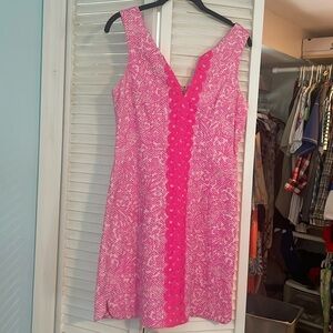 Lilly Pulitzer for target pink shift dress with pineapple zipper pull.